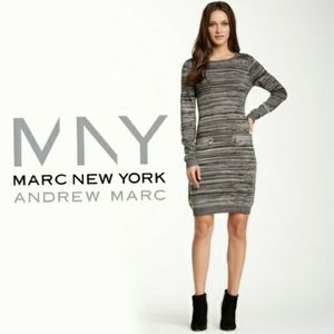 Black Cream Long Sleeve Sweater Dress by MNY